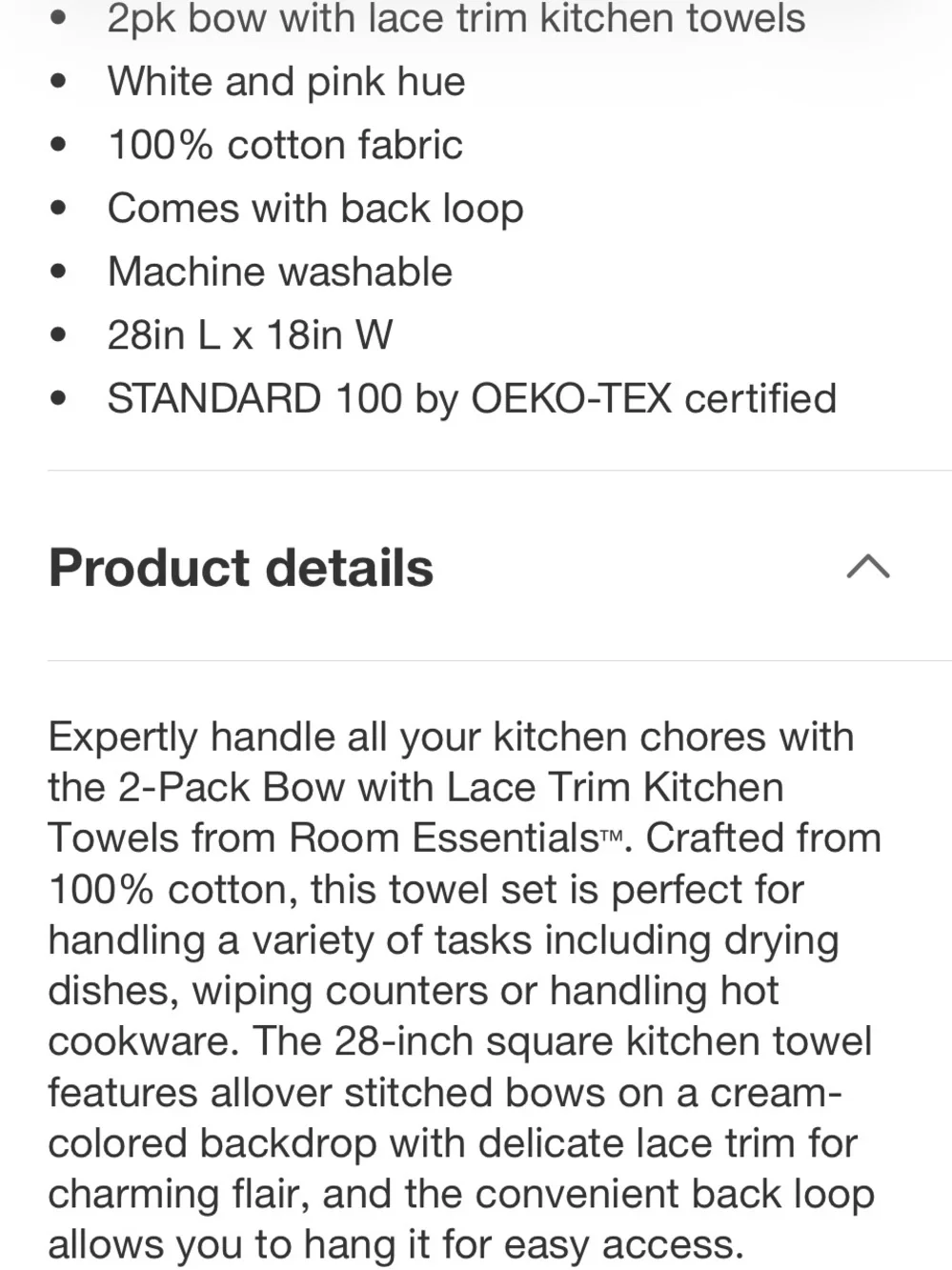 ROOM ESSENTIALS NWT 2pk Bow with Lace Trim Kitchen Towels